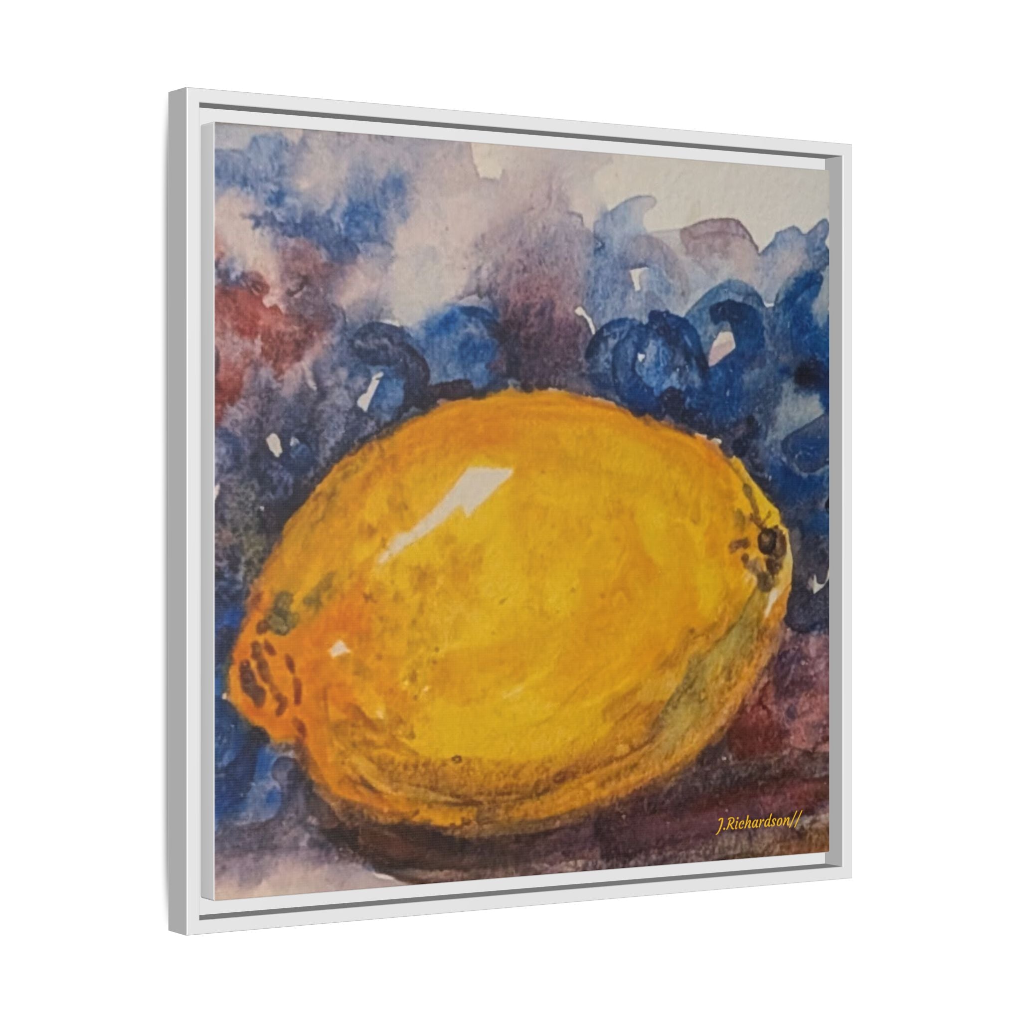 Lemon Grapes Pastel Painting Framed Matte Canvas