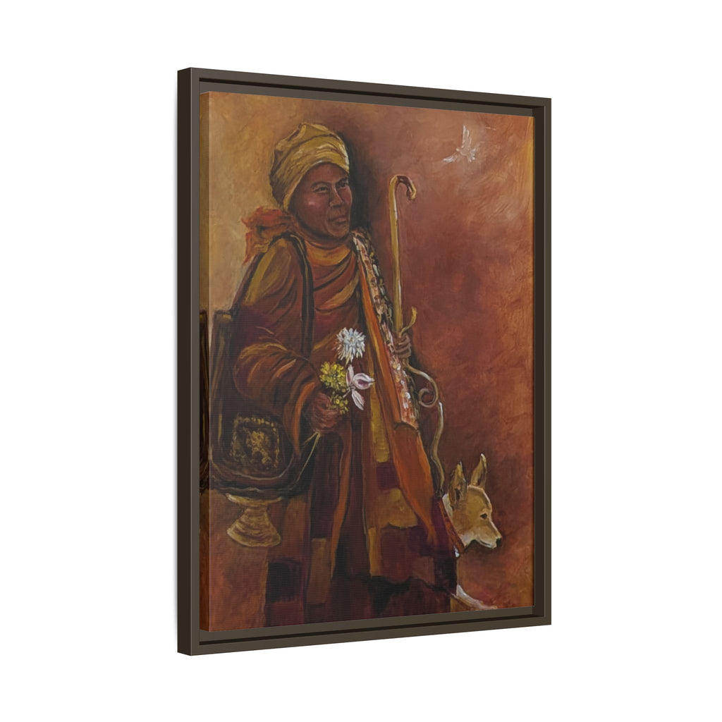 Monk & Dog & Dove Matte Canvas Framed | Earth Tone Wall Art