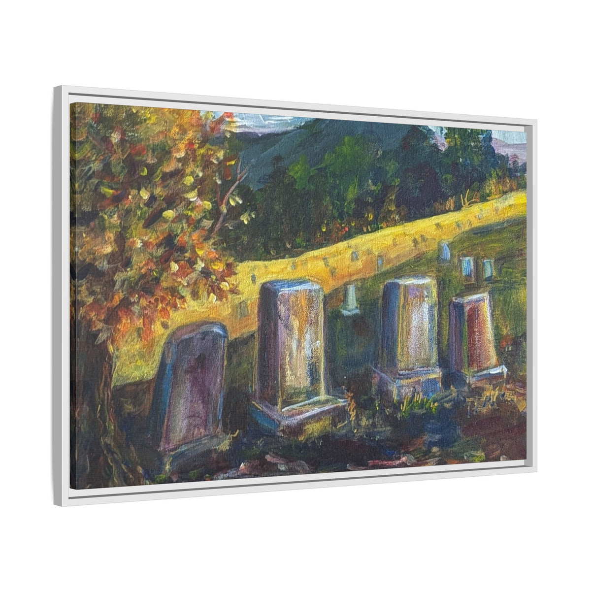 Framed Matte Canvas – Autumn Cemetery Landscape Art Print