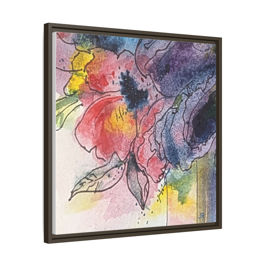 Framed Floral Watercolor Canvas Print — Colorful Abstract Poppies