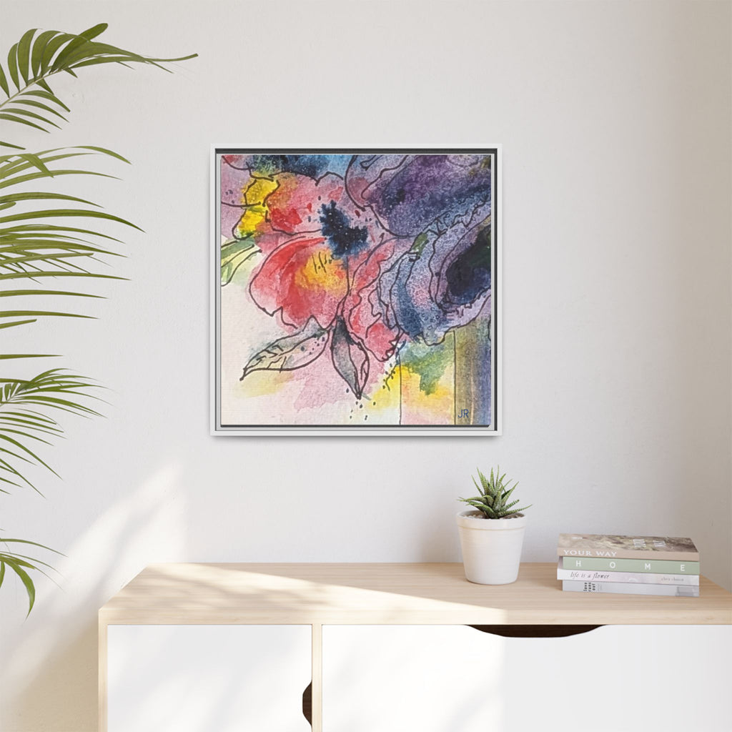Framed Floral Watercolor Canvas Print — Colorful Abstract Poppies