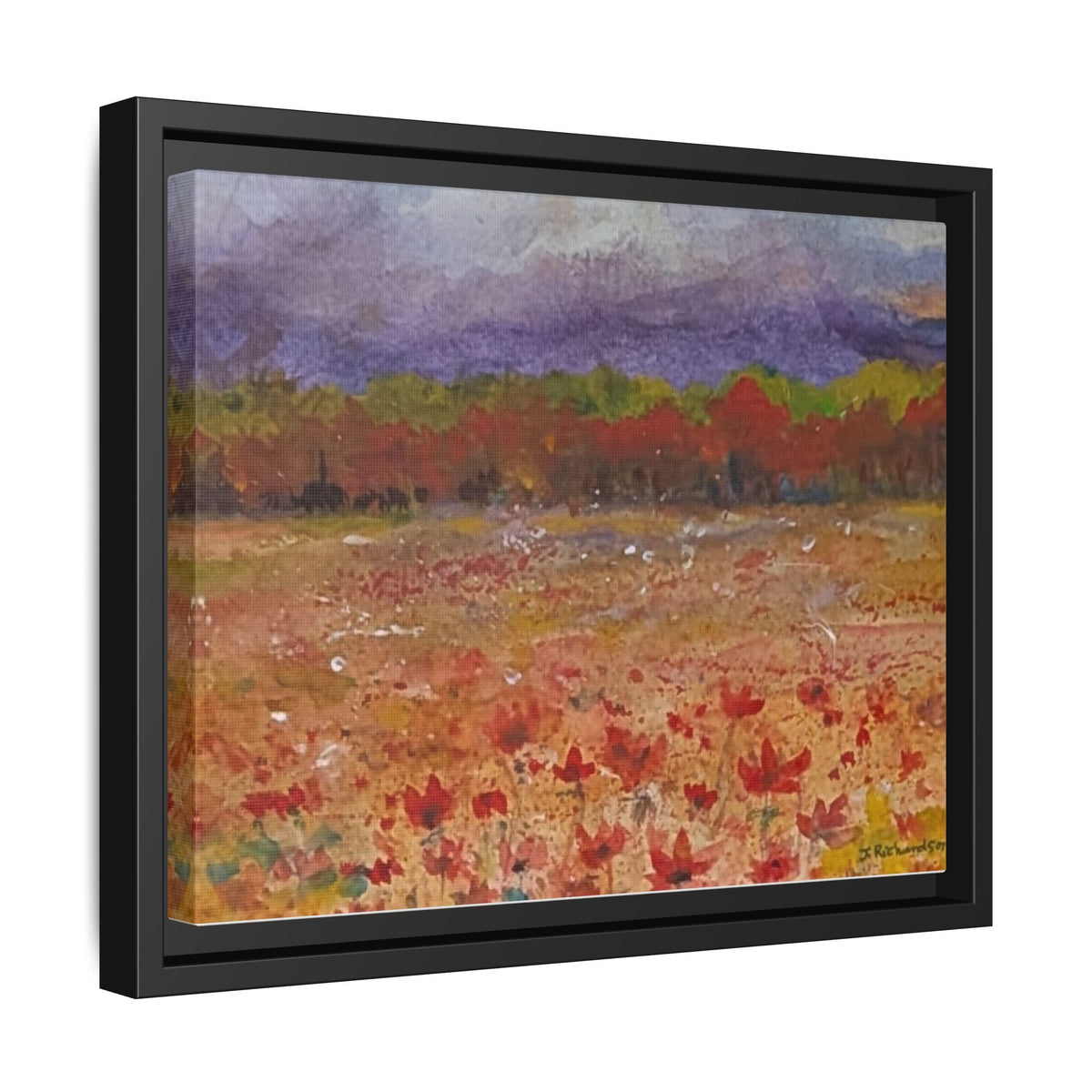 Framed Canvas Wall Art – Autumn Wildflower Meadow Landscape Painting