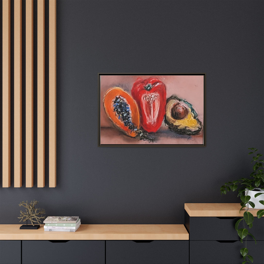 Pepper, Papaya, Avocado Still Life Matte Canvas (Framed)