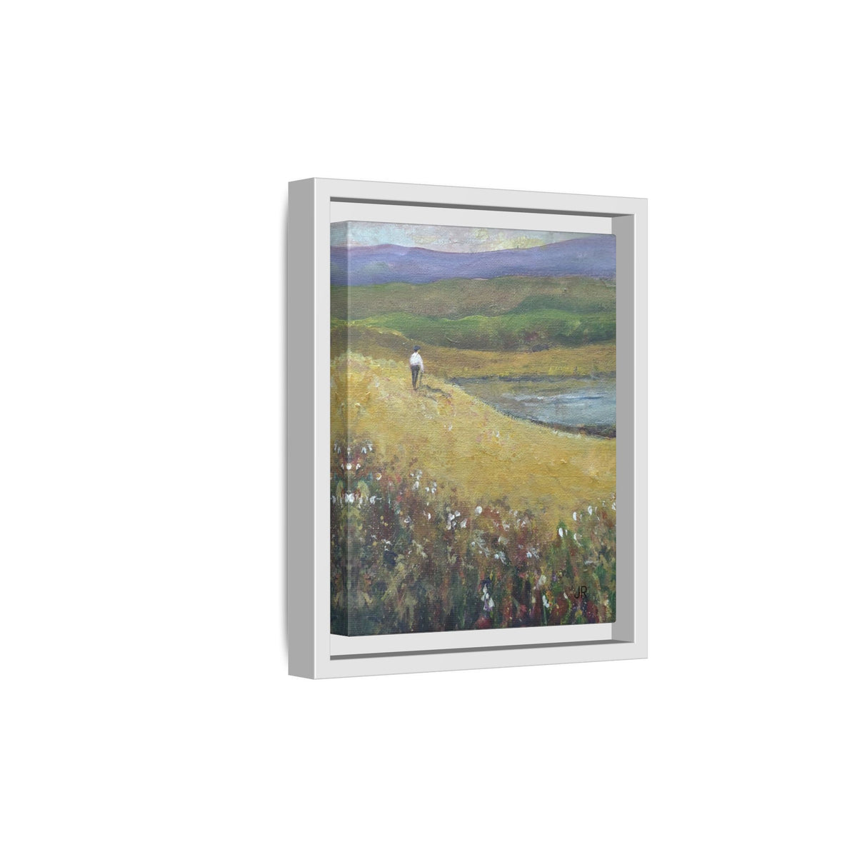 Solitary Walker Landscape Matte Canvas Framed | Pastel Field Wall Art
