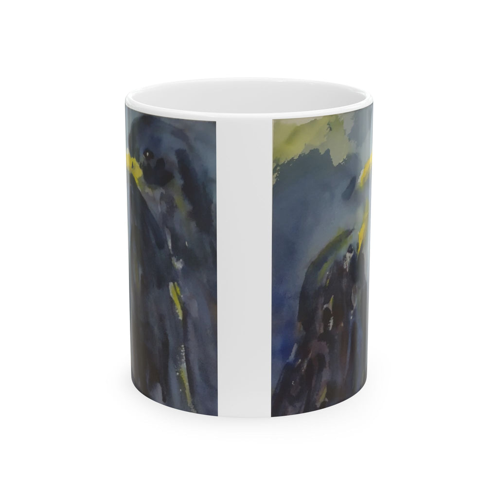 Artistic Raven Ceramic Mug – Dark Blue Watercolor Crow Coffee Cup (11oz & 15oz)