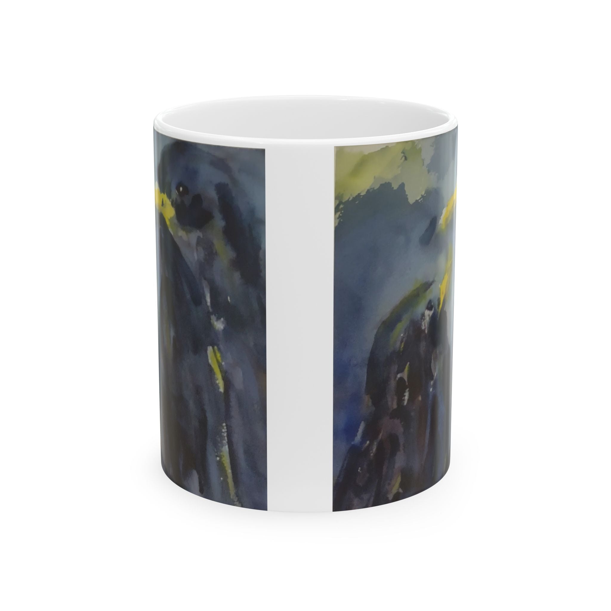 Artistic Raven Ceramic Mug – Dark Blue Watercolor Crow Coffee Cup (11oz & 15oz)