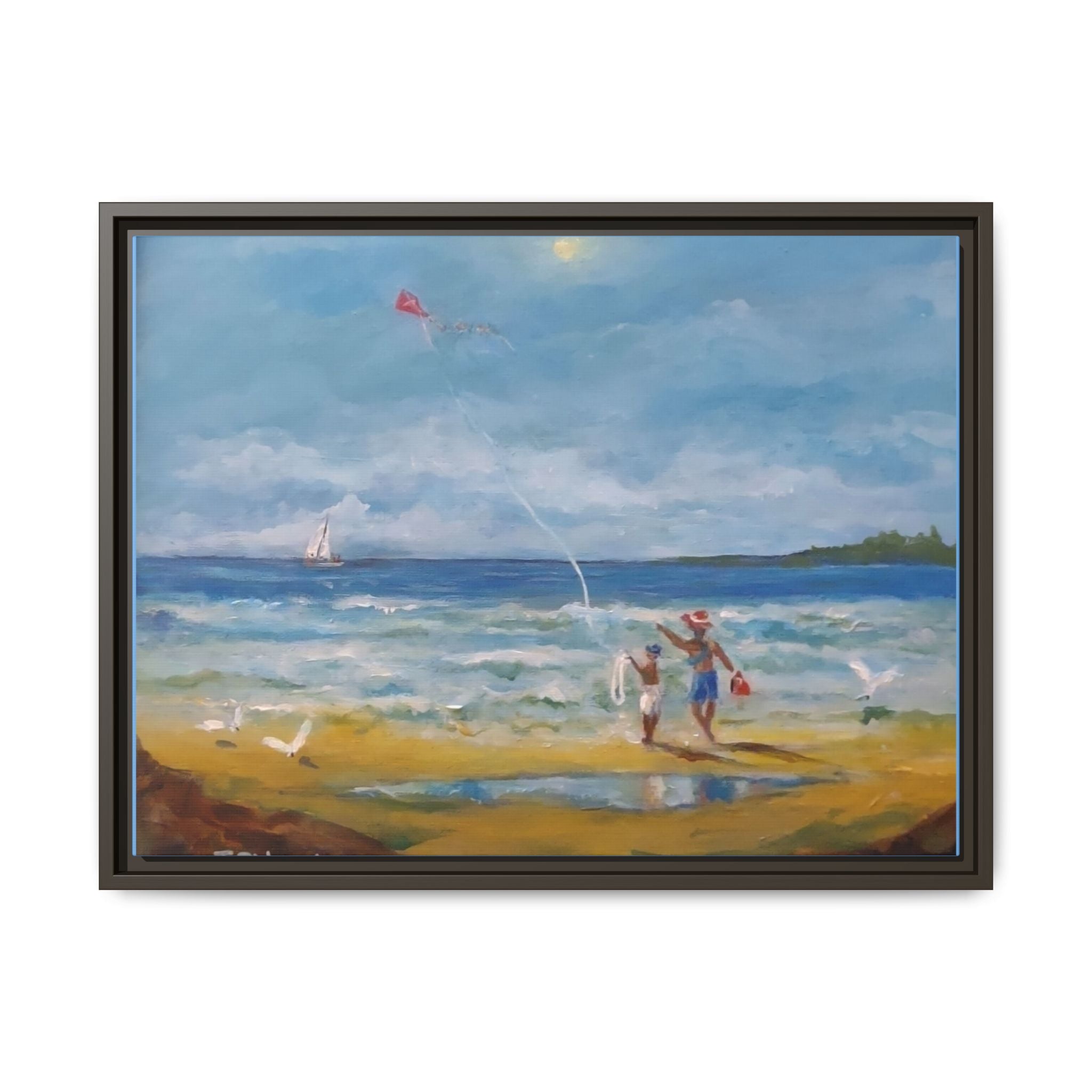 Kite on shore Framed Matte Canvas Wall Art