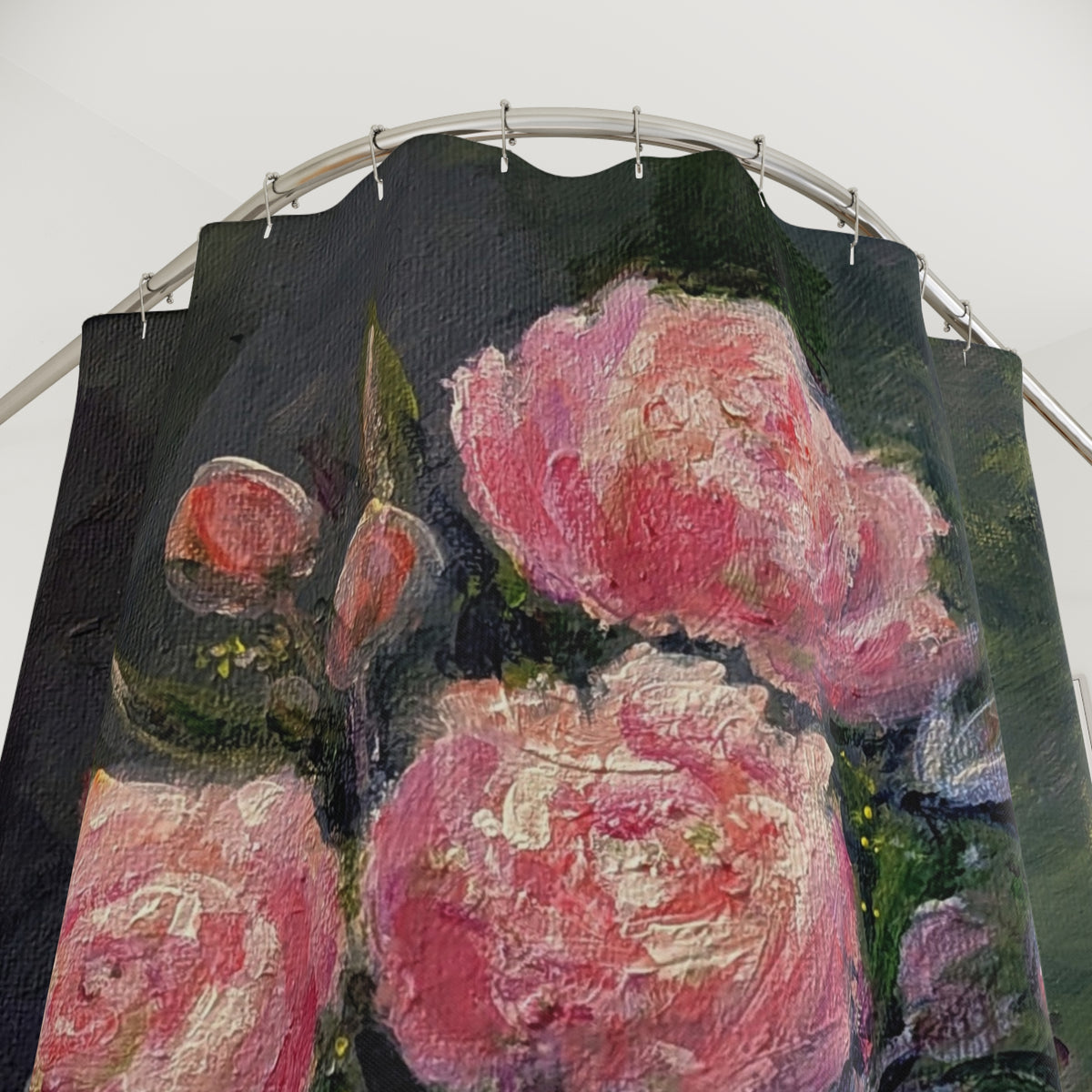 Romantic Pink Peonies Shower Curtain — Floral Vintage Oil Painting Bathroom Decor