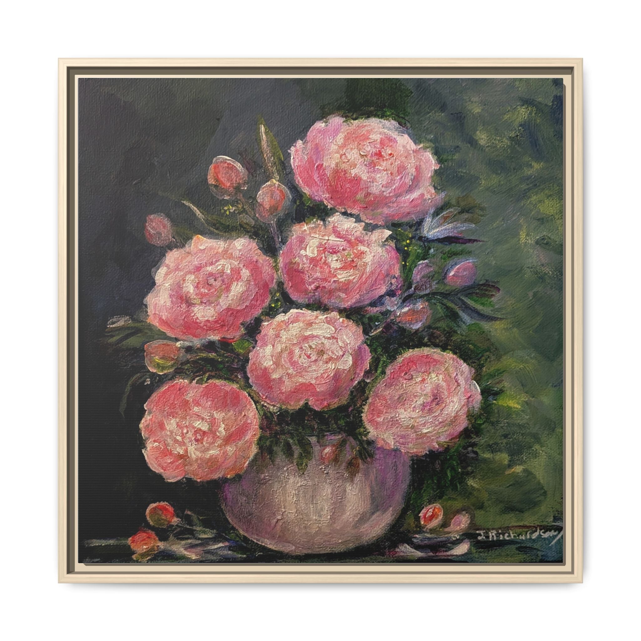Pink Peony Bouquet Canvas Framed Wall Art | Matte Canvas, Framed
