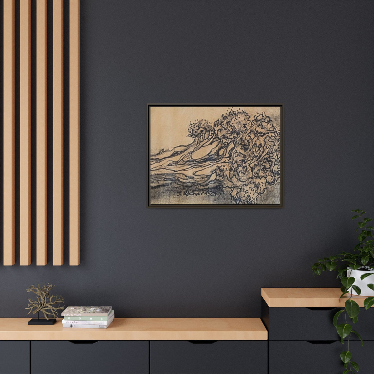 Matte Canvas Wall Art — "Broccoli" Pencil Sketch (Framed)