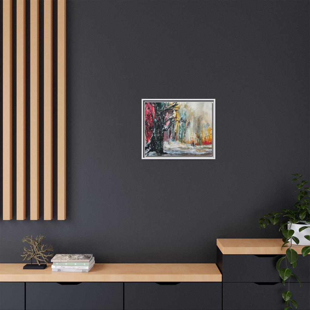 Forest Winter Walk Scene Framed Matte Canvas, | Multi-Color Wall Art
