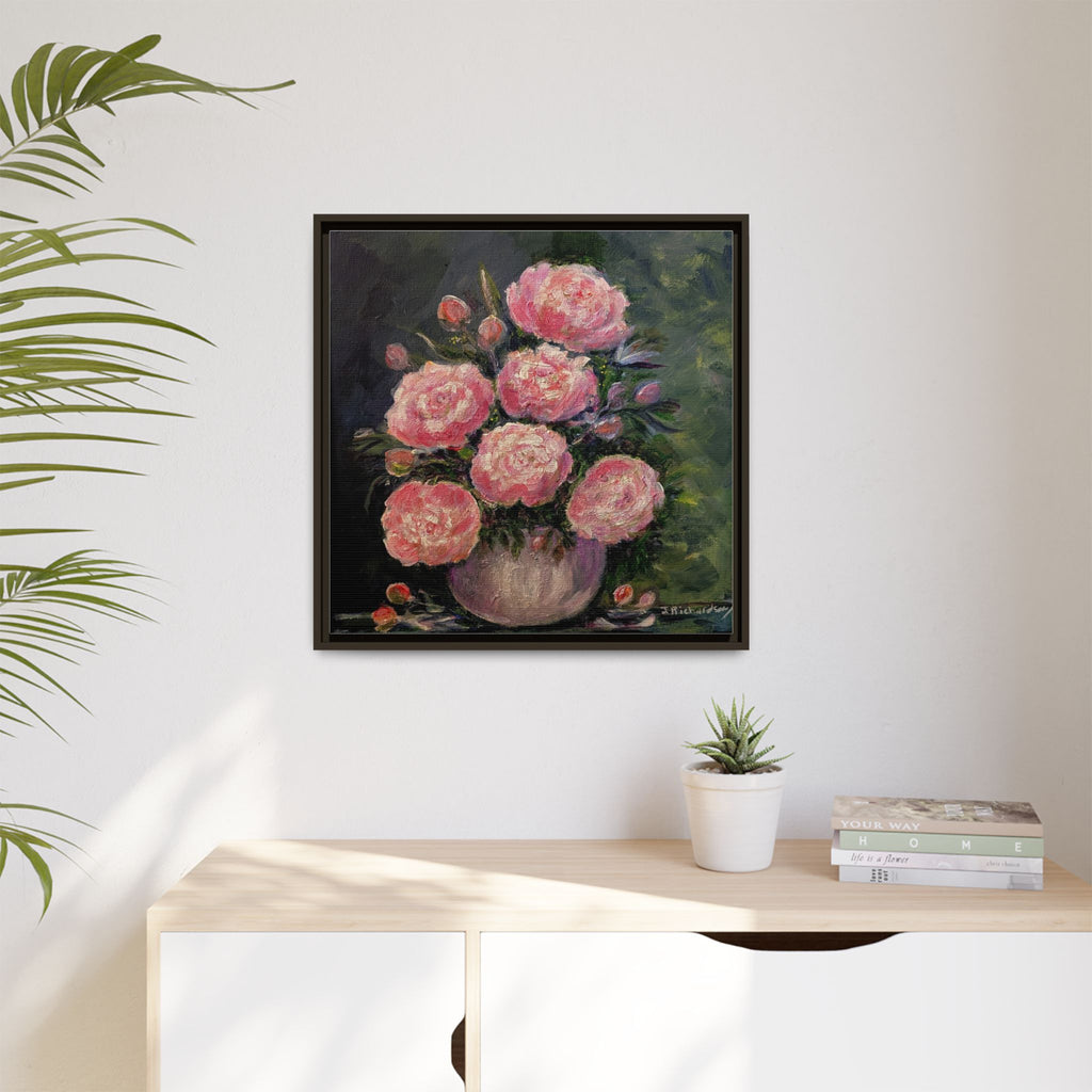 Pink Peony Bouquet Canvas Framed Wall Art | Matte Canvas, Framed