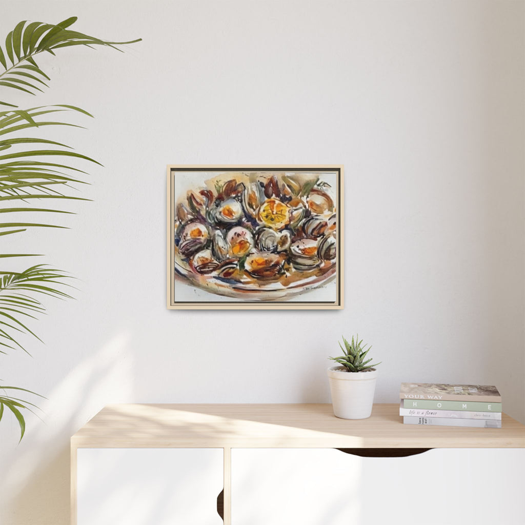 Clam Shell Watercolor Still Life Framed Canvas | Matte Multi-Color
