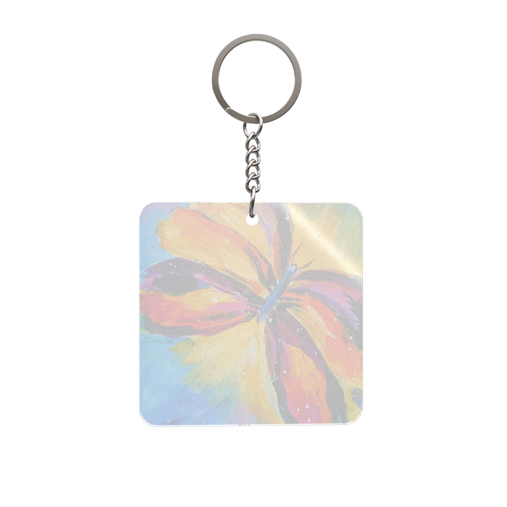 Colorful Butterfly Square Keychain   Hand-Painted Floral Keyring