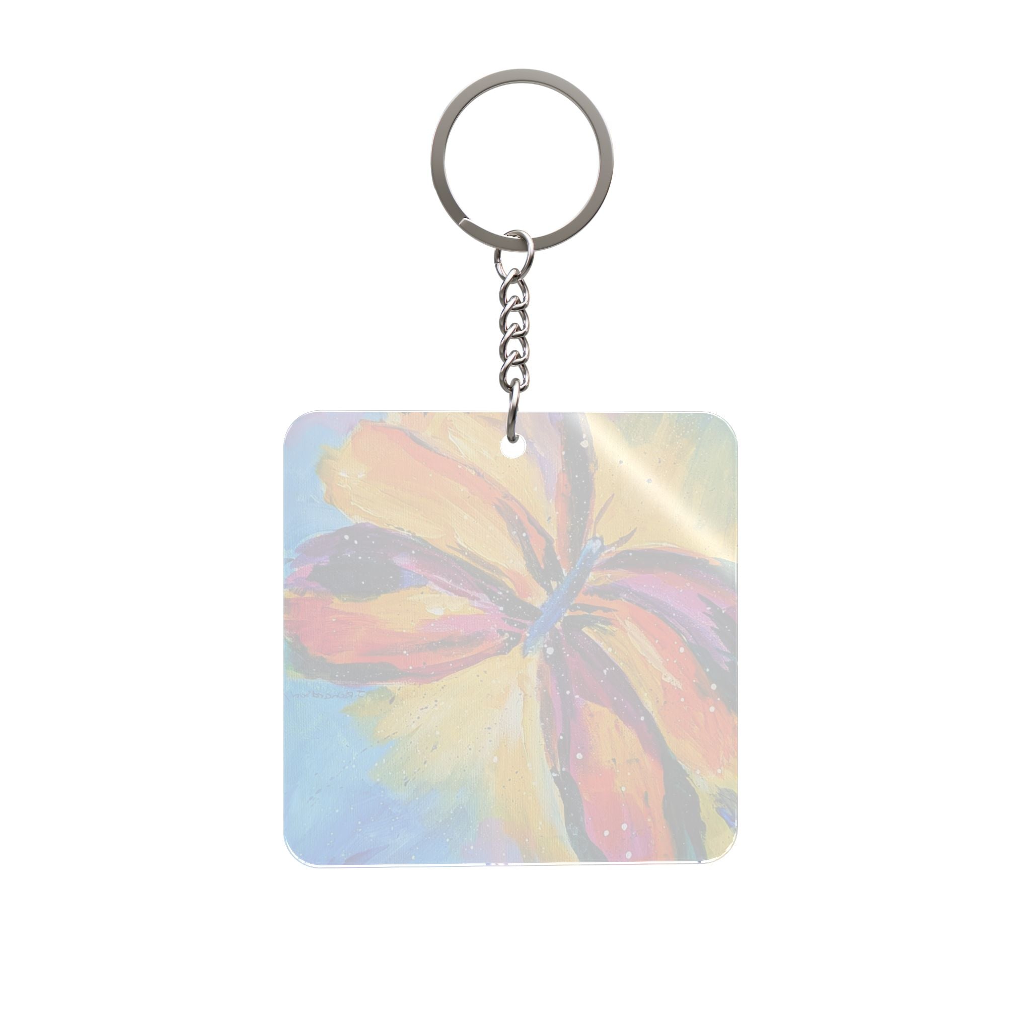 Colorful Butterfly Square Keychain   Hand-Painted Floral Keyring