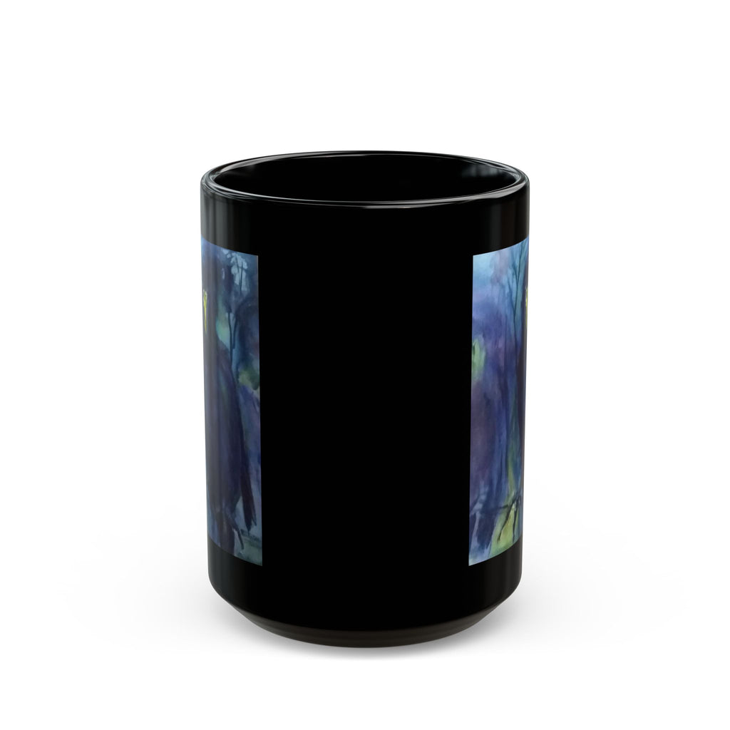 Dark Raven Watercolor Black Mug | Personalizable Gothic Bird Art, Night Forest
