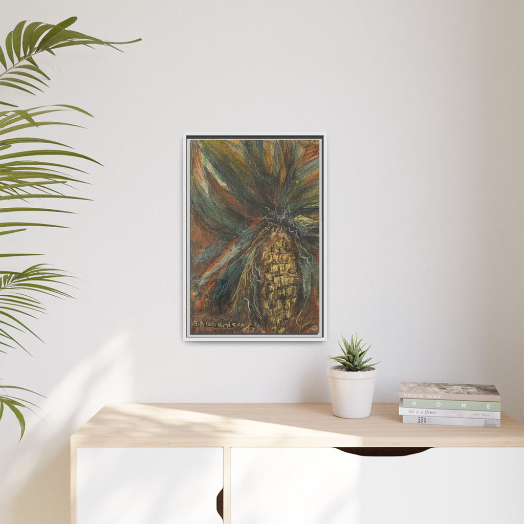 Forgotten Corn Husk Framed Canvas — Tropical Pineapple Matte Wall Art