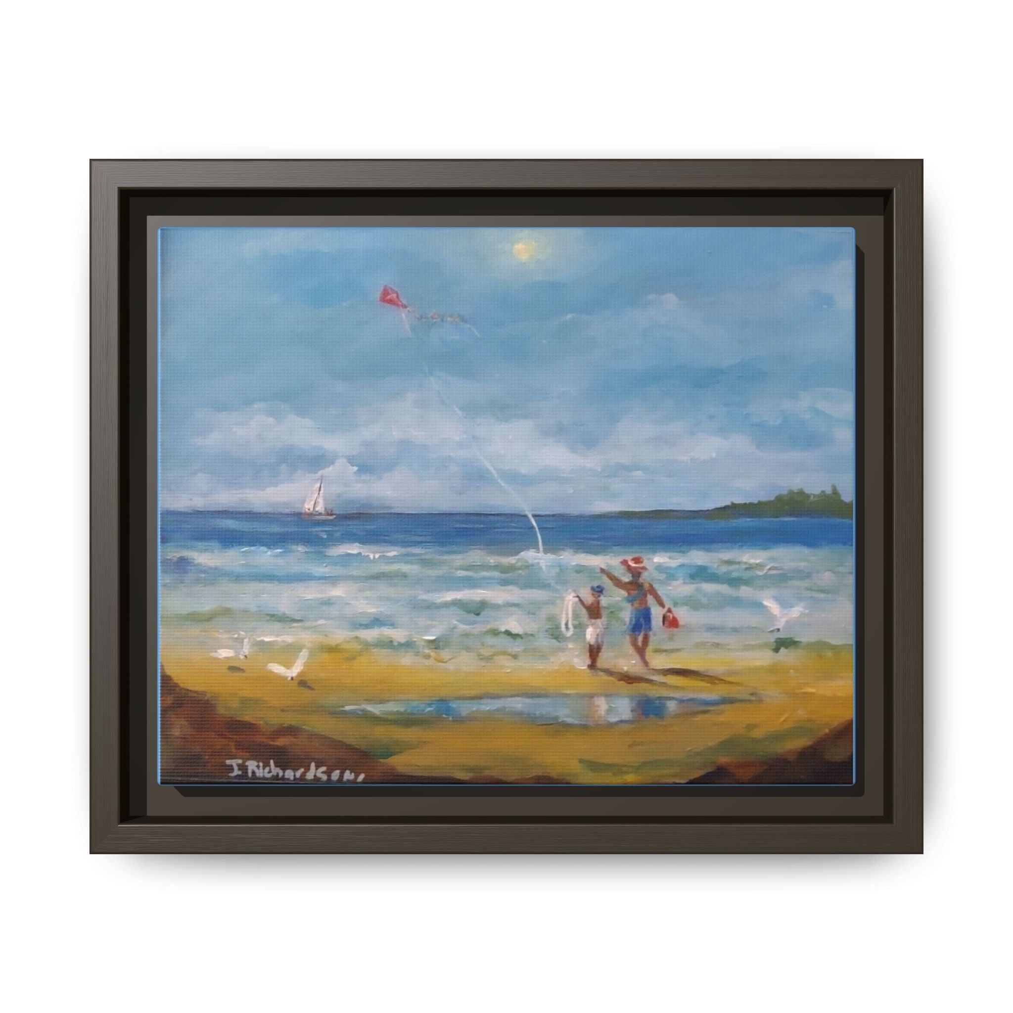 Kite on shore Framed Matte Canvas Wall Art