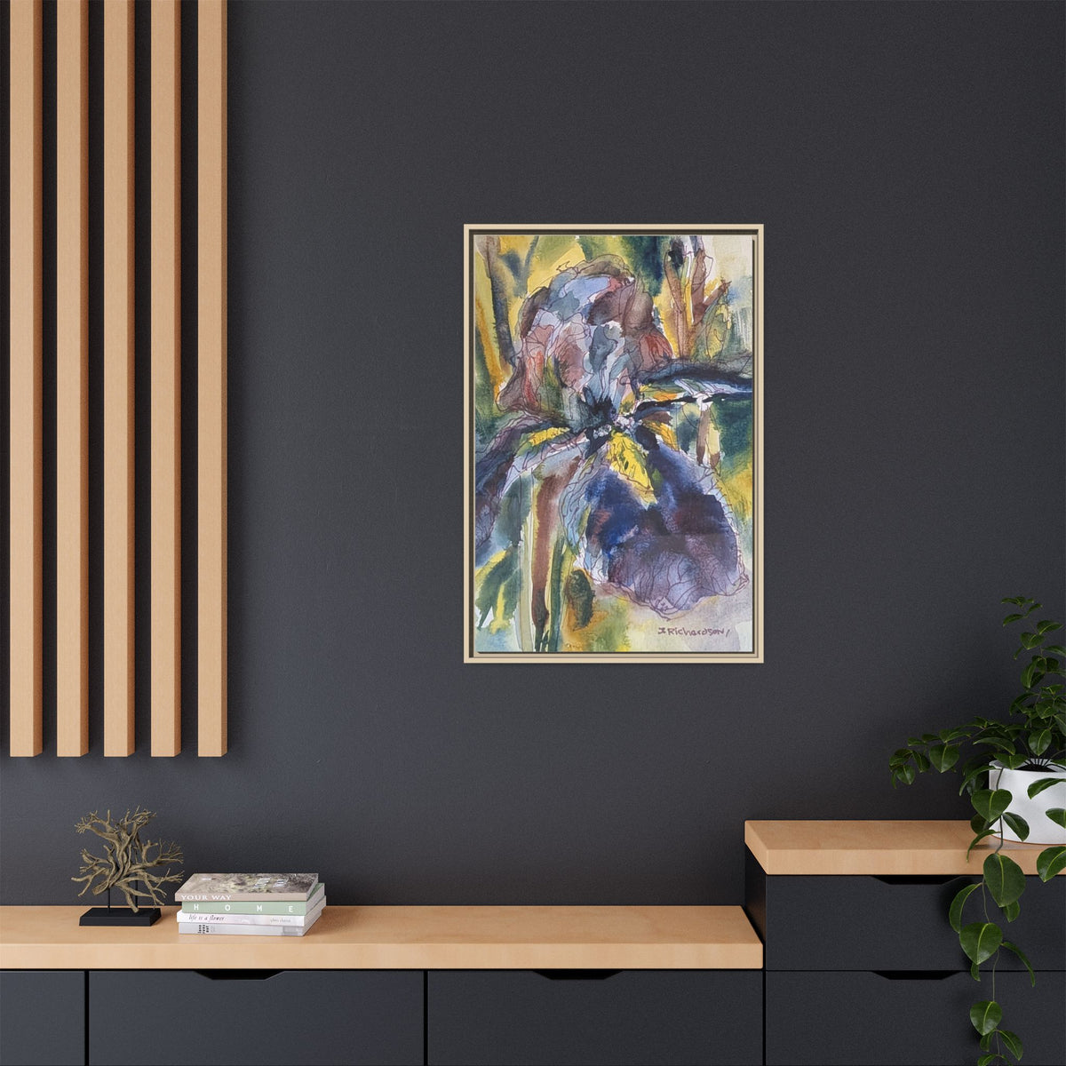 Framed Watercolor Iris Matte Canvas Wall Art