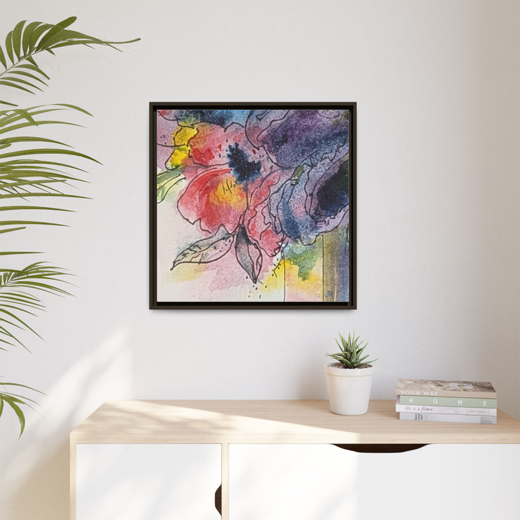 Framed Floral Watercolor Canvas Print — Colorful Abstract Poppies