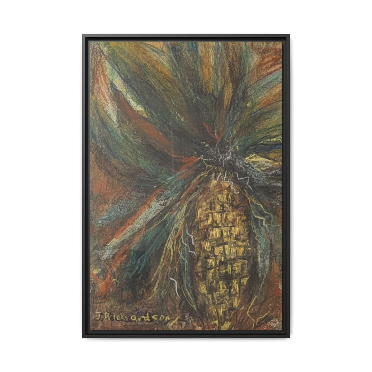 Forgotten Corn Husk Framed Canvas — Tropical Pineapple Matte Wall Art