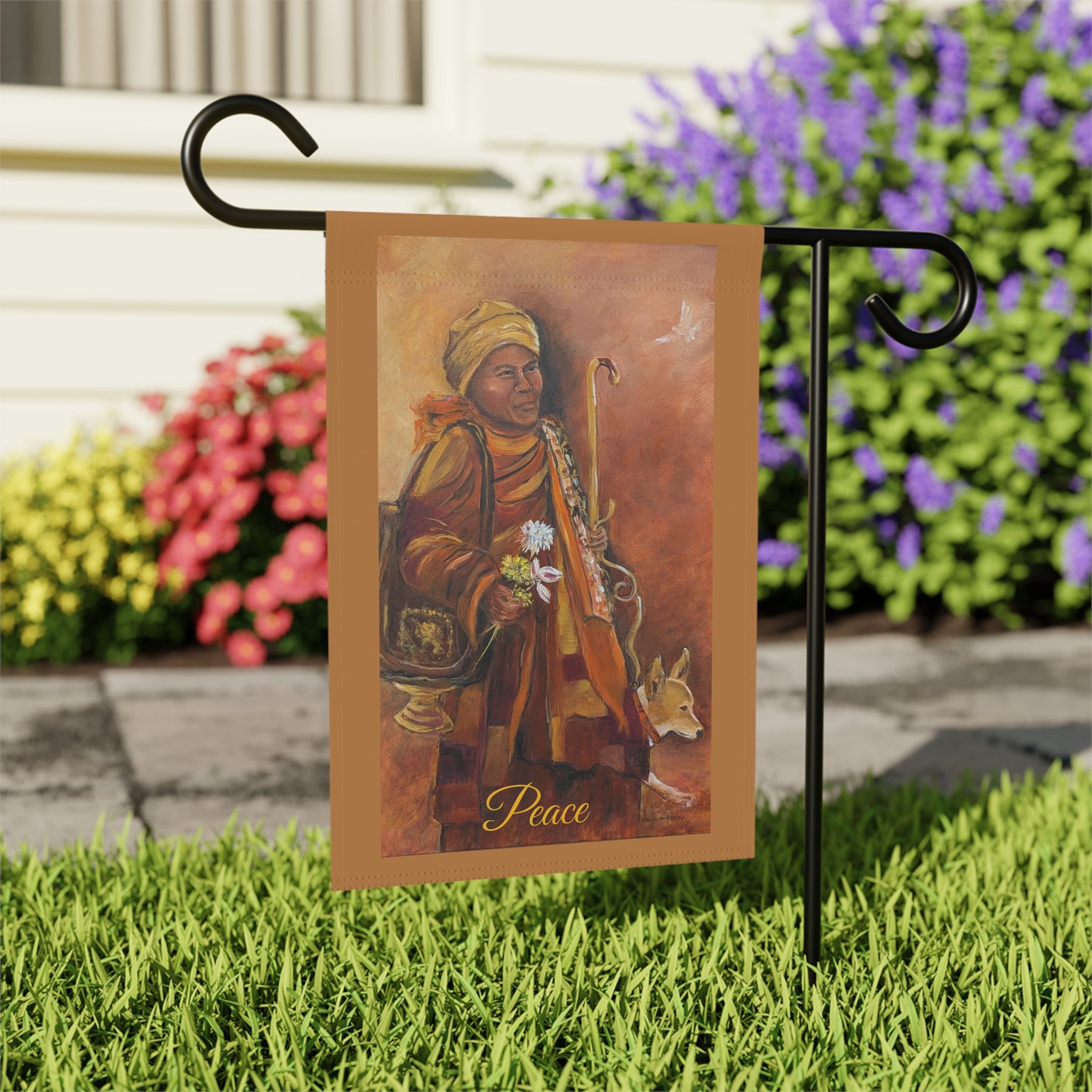 Peaceful Monk Garden Flag – Spiritual Art House Banner