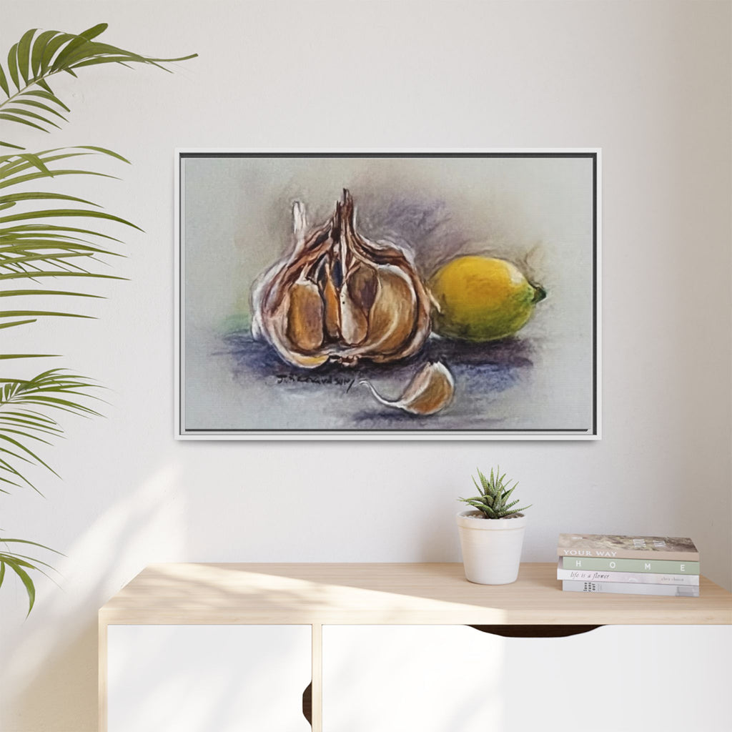 Garlic and Lemon Still Life Matte Canvas (Framed)