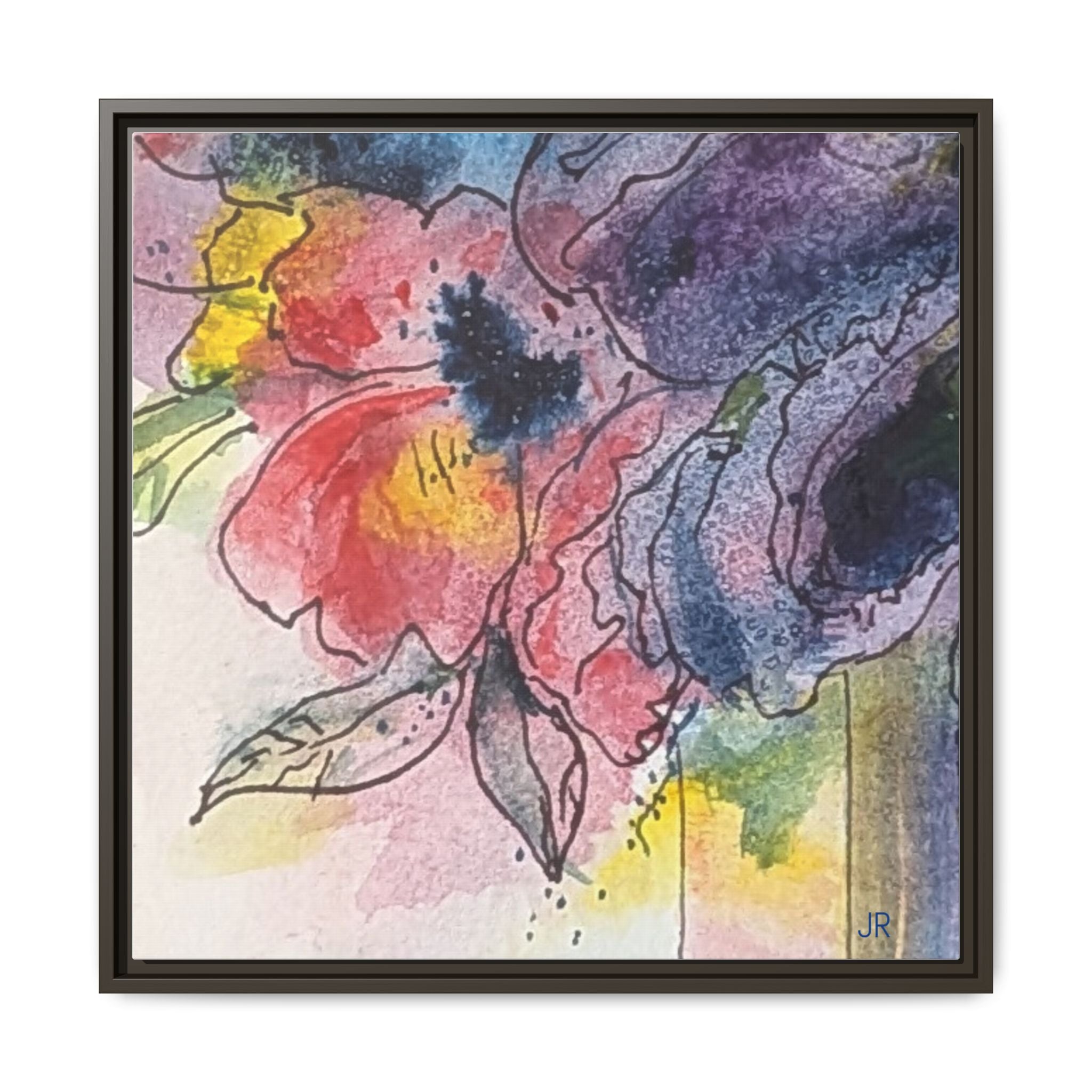 Framed Floral Watercolor Canvas Print — Colorful Abstract Poppies
