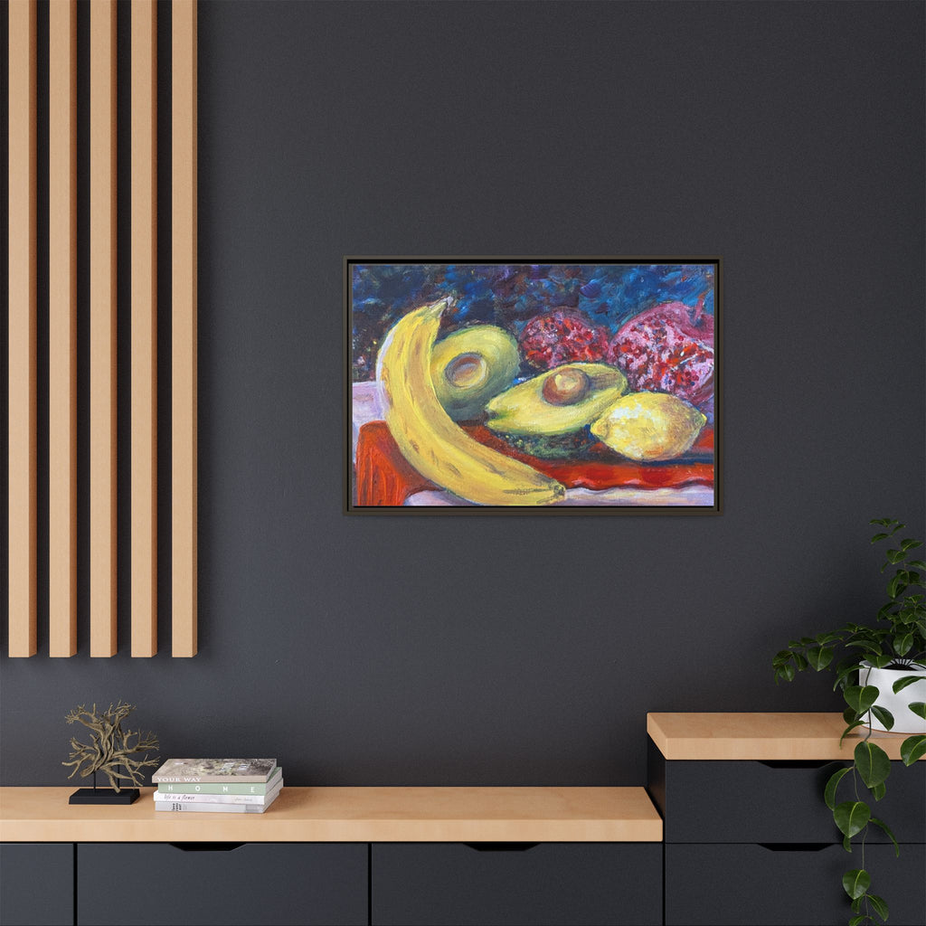 Framed Matte Canvas Still Life Print — Banana, Avocado & Lemon Artwork