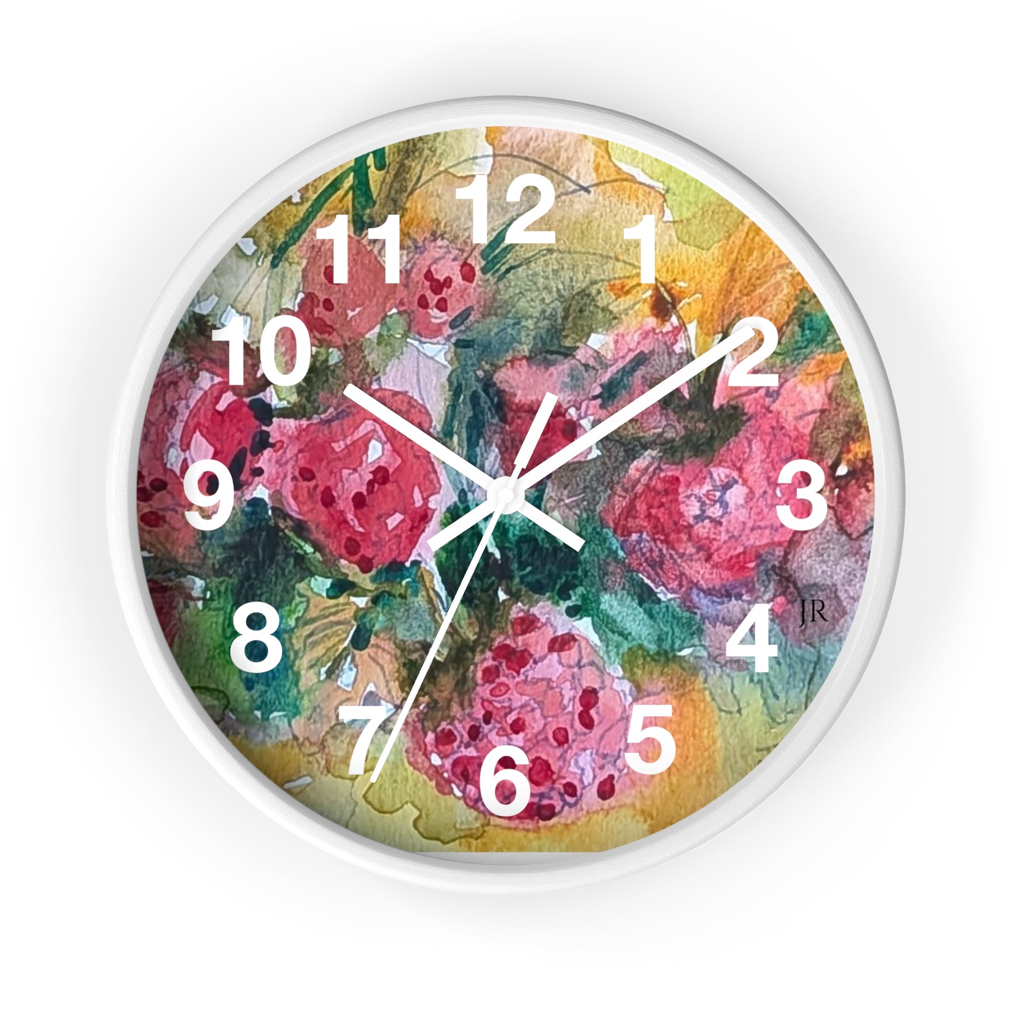 Raspberry Watercolor Wall Clock — Garden Bouquet Home Decor