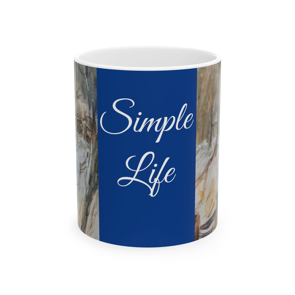 Simple Life Scenic Panels Ceramic Mug | Snow-Dusted Cabin Morning