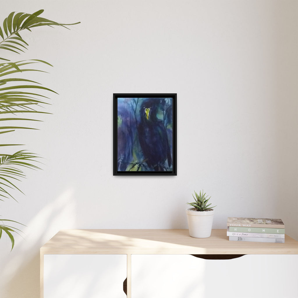 Framed Matte Canvas Print — Moody Black Raven Artwork