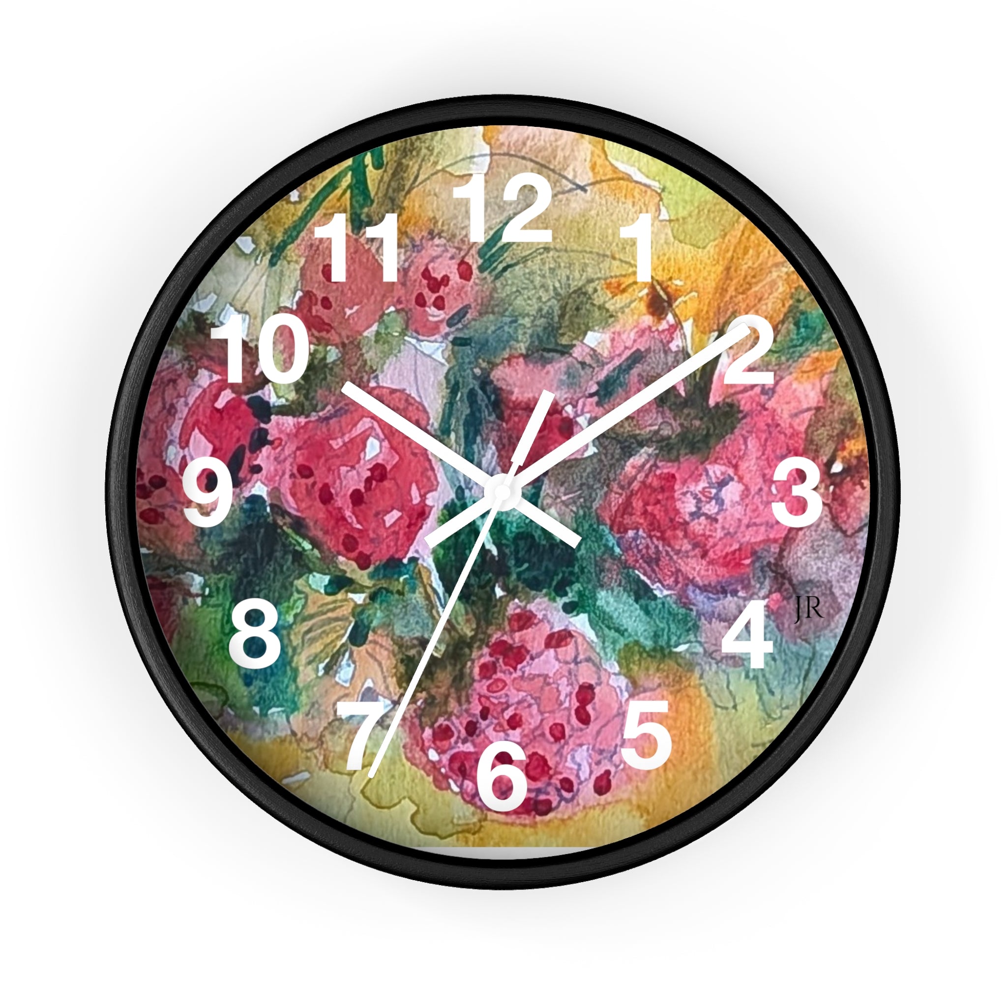 Raspberry Watercolor Wall Clock — Garden Bouquet Home Decor