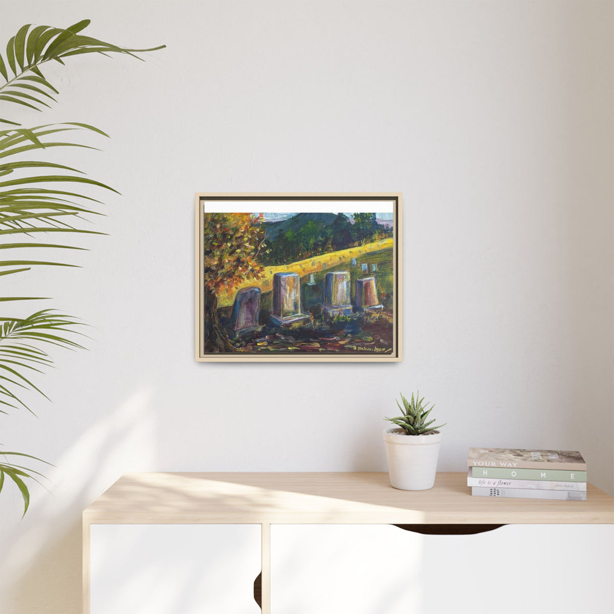 Framed Matte Canvas – Autumn Cemetery Landscape Art Print
