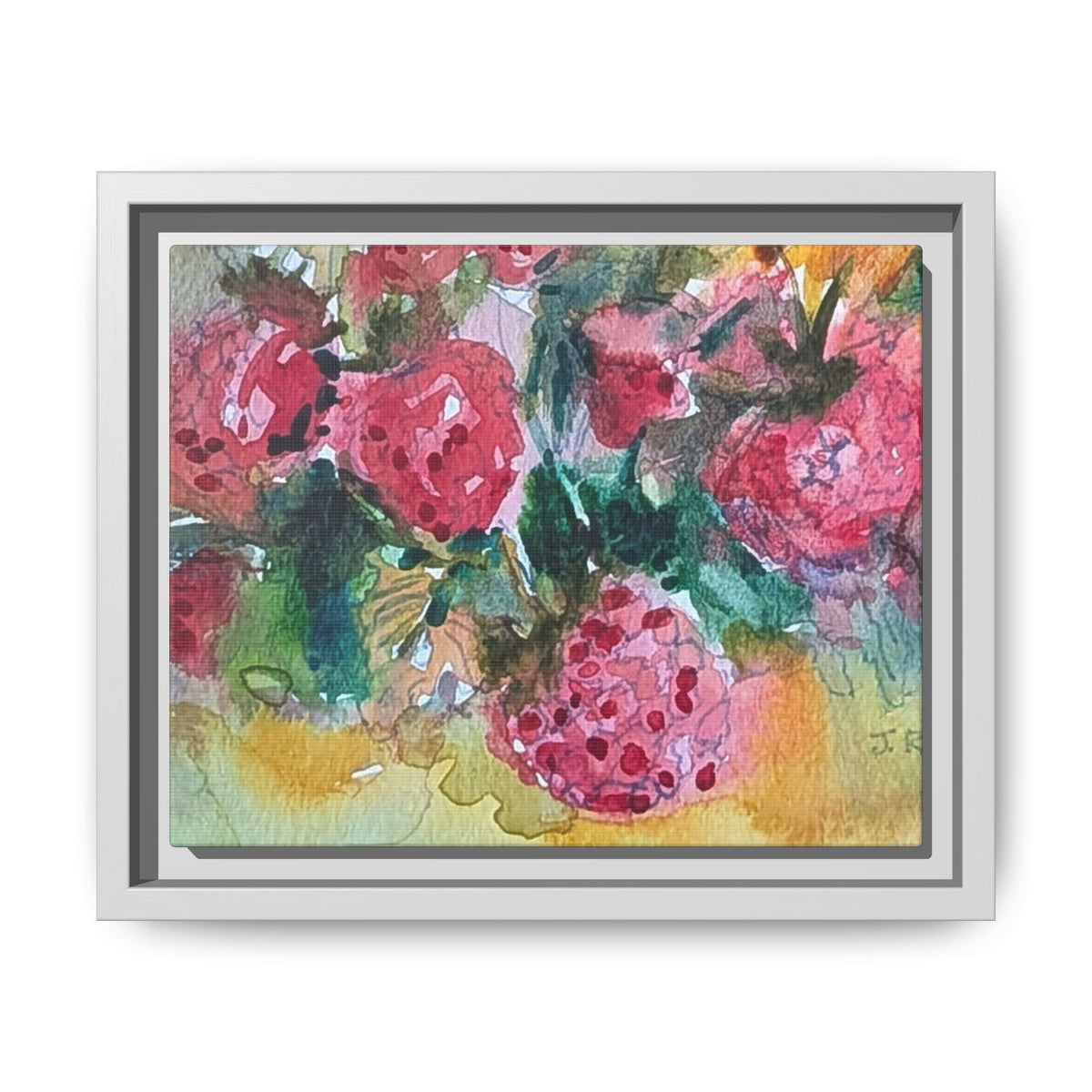 Raspberry Patch Still Life Framed Matte Canvas Print