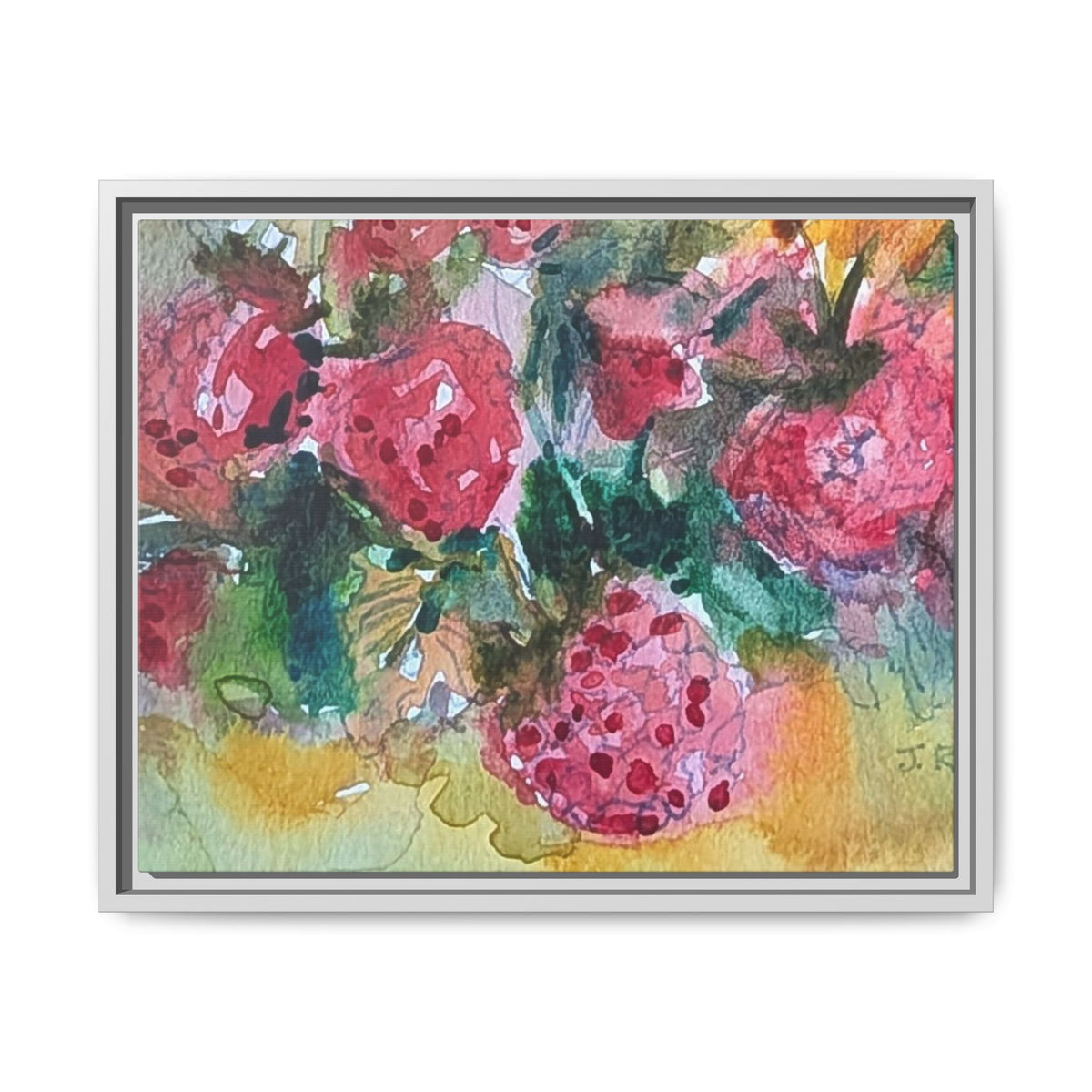 Raspberry Patch Still Life Framed Matte Canvas Print