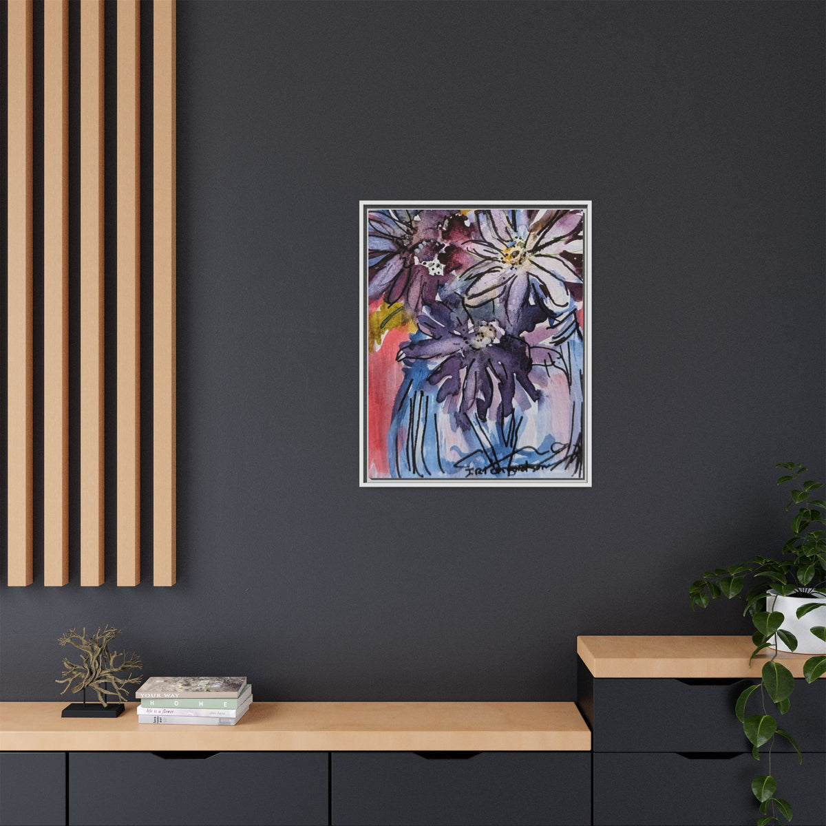 Dark Daisies Matte Canvas Framed | Floral Wall Art