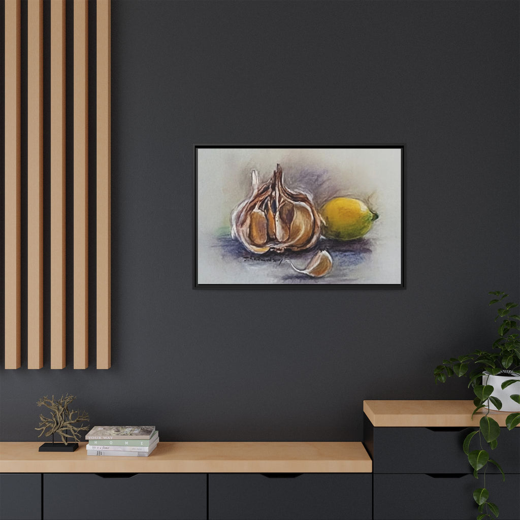 Garlic and Lemon Still Life Matte Canvas (Framed)