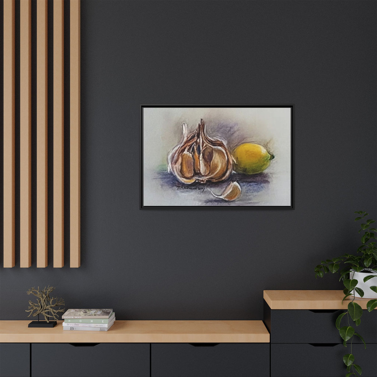 Garlic and Lemon Still Life Matte Canvas (Framed)