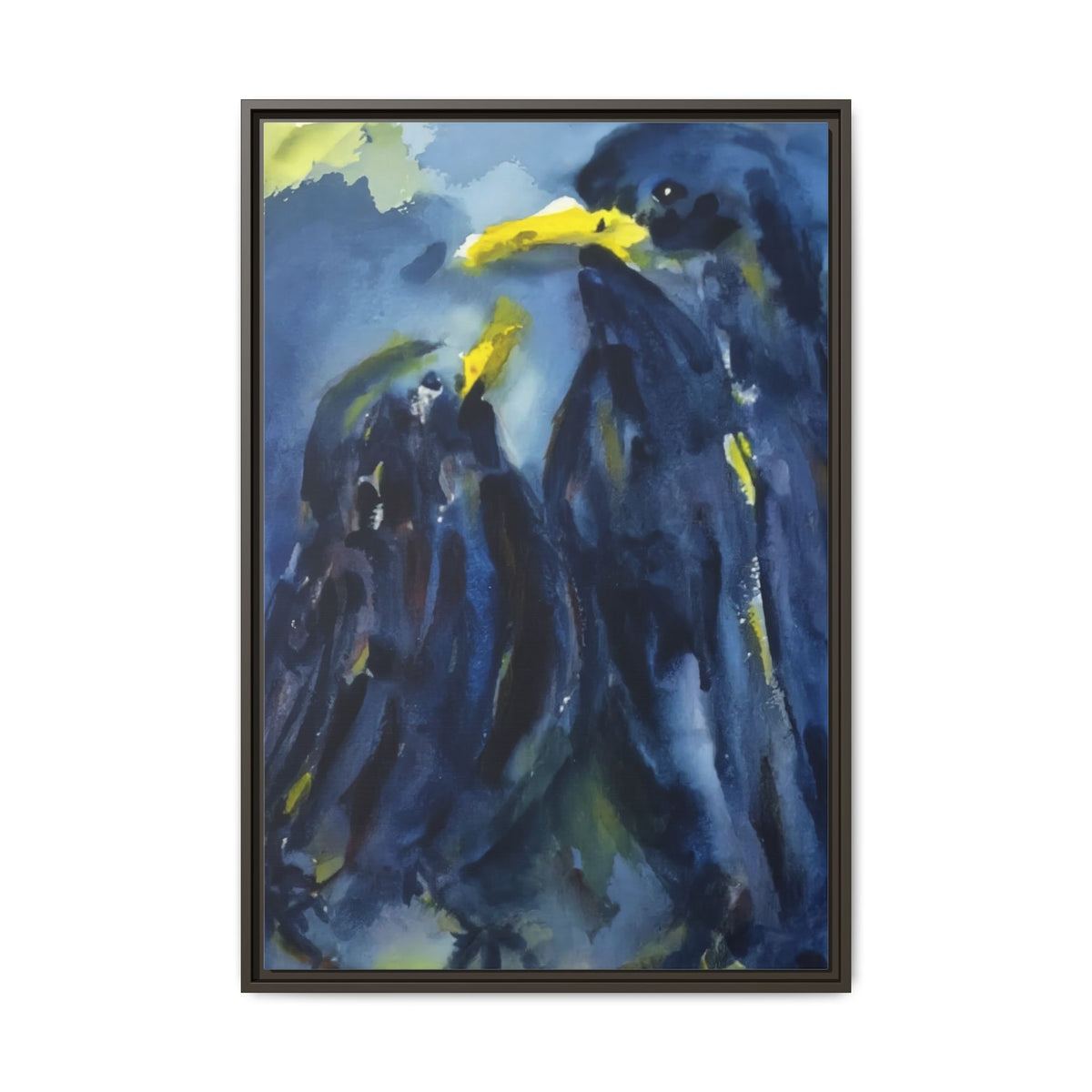Framed Matte Canvas — Blue Raven Watercolor "Baby & Mother" Wall Art