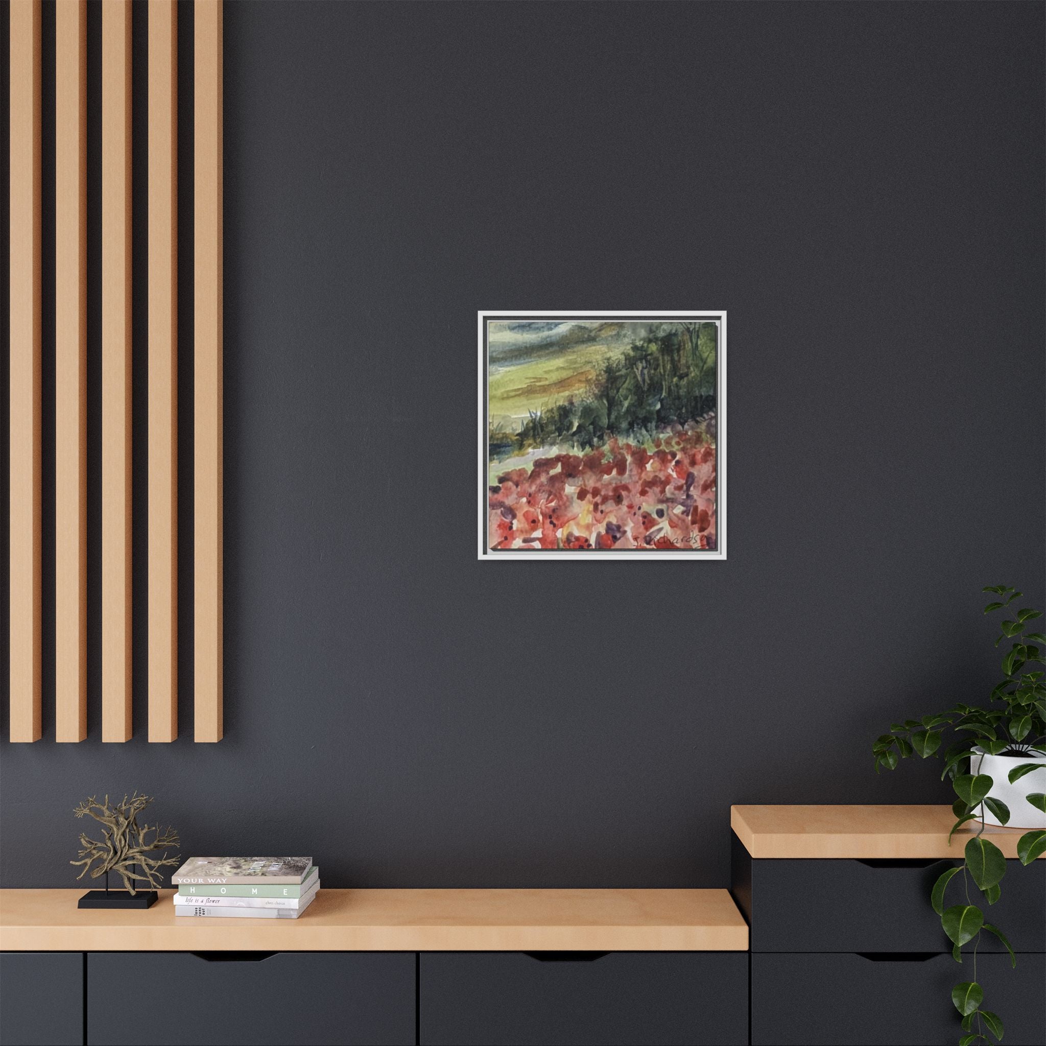 Framed Poppies landscape Matte Canvas,   Multi-color frames)