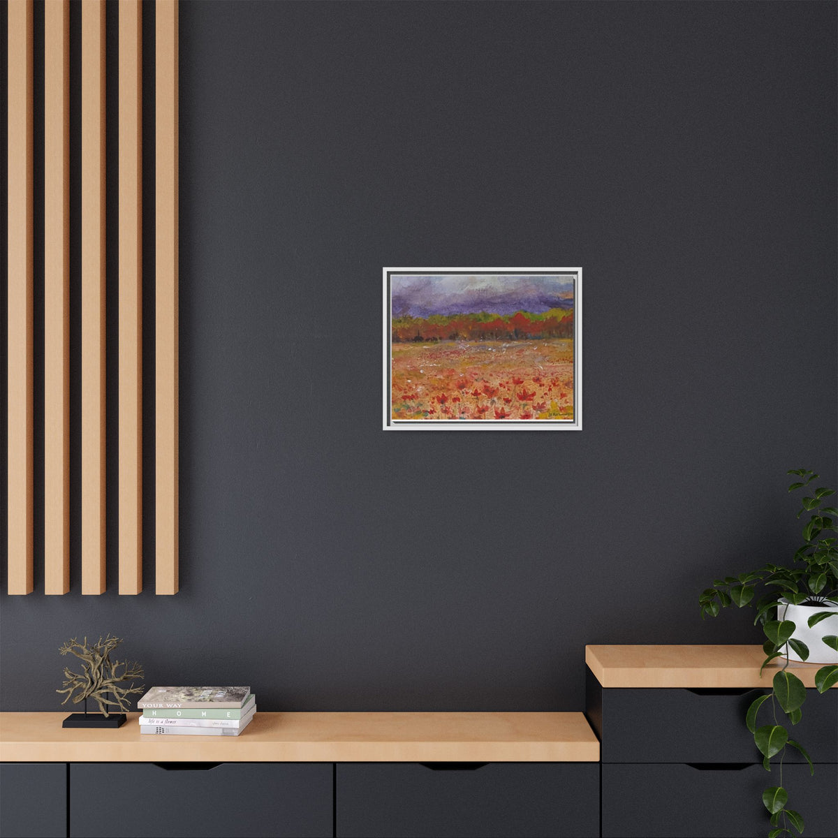 Framed Canvas Wall Art – Autumn Wildflower Meadow Landscape Painting