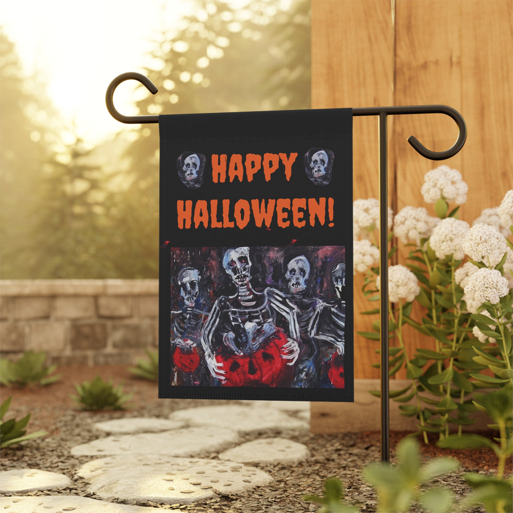 Happy Halloween Skeletons Garden Flag | Halloween Garden Banner