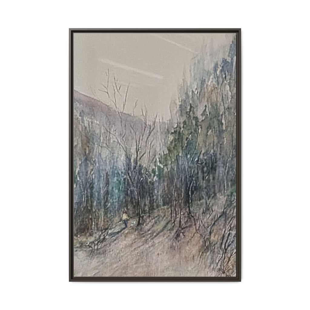 Misty Forest Landscape Matte Canvas Framed | Watercolor Mountain Scene