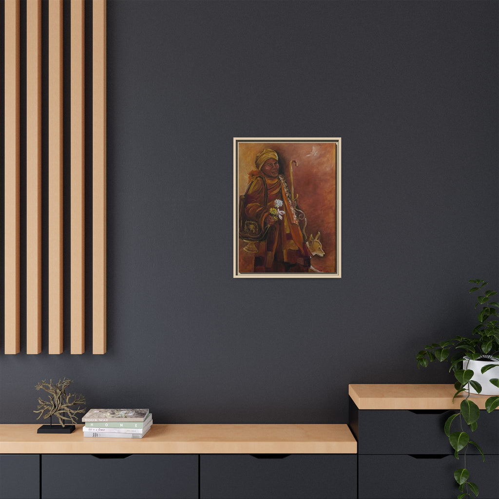 Monk & Dog & Dove Matte Canvas Framed | Earth Tone Wall Art