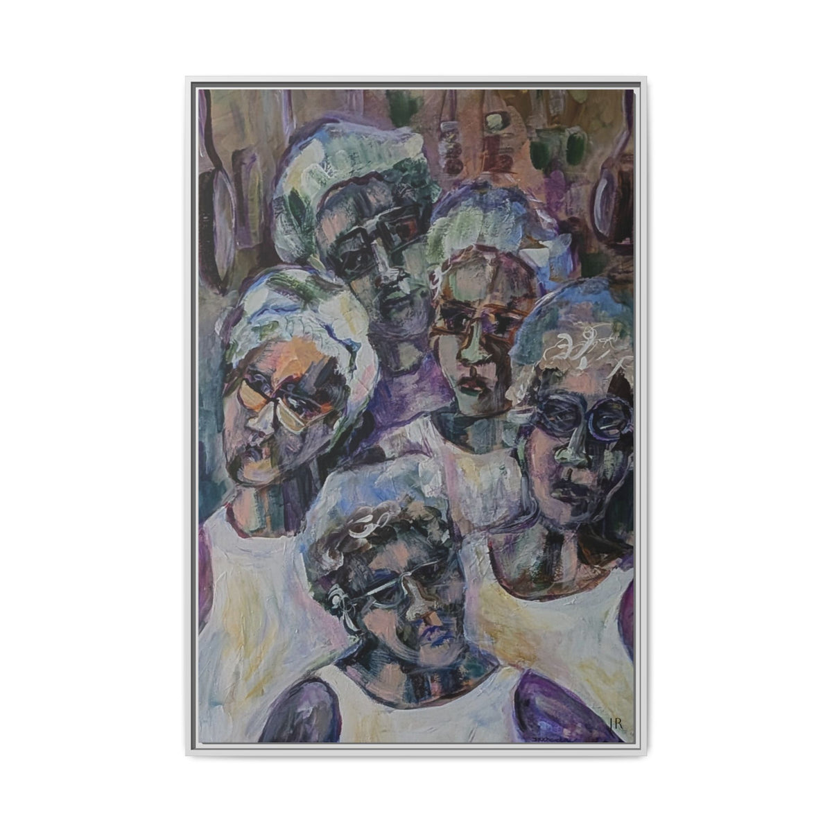 Framed Matte Canvas Art – Abstract Multi-Figure Portrait
