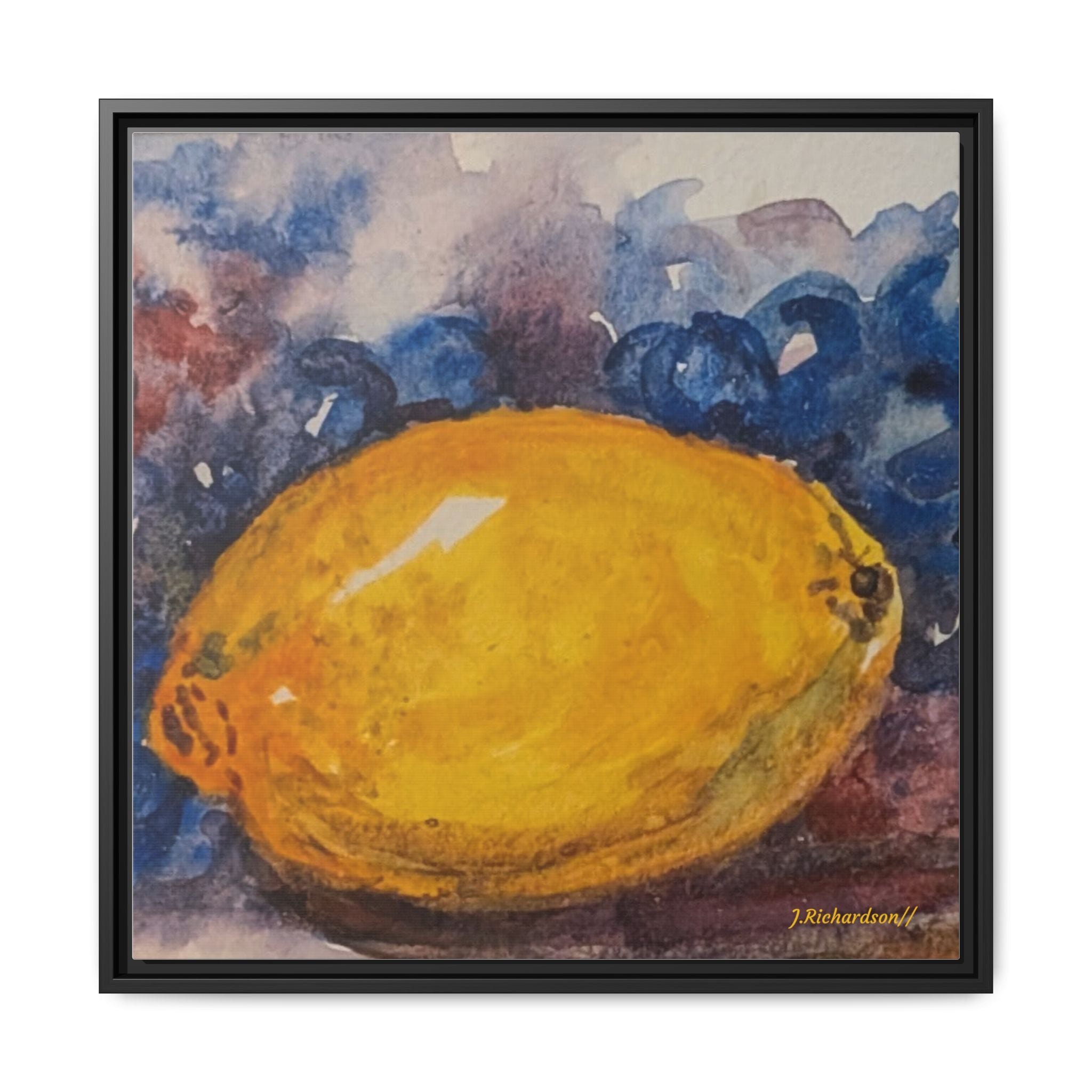 Lemon Grapes Pastel Painting Framed Matte Canvas
