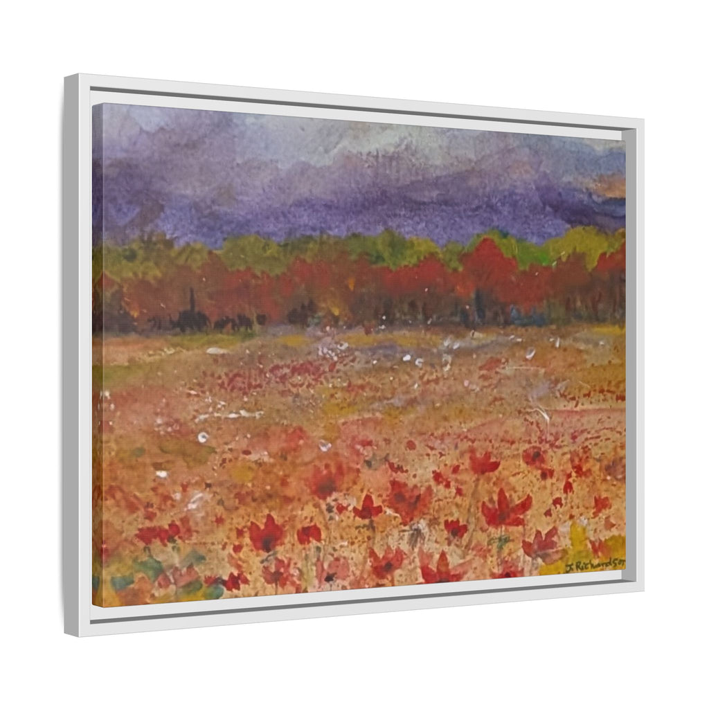 Framed Canvas Wall Art – Autumn Wildflower Meadow Landscape Painting