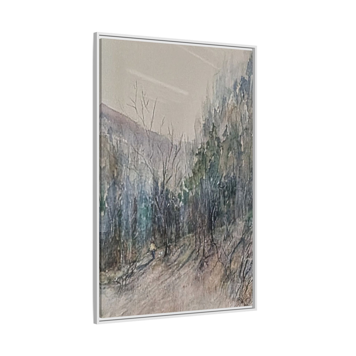 Misty Forest Landscape Matte Canvas Framed | Watercolor Mountain Scene