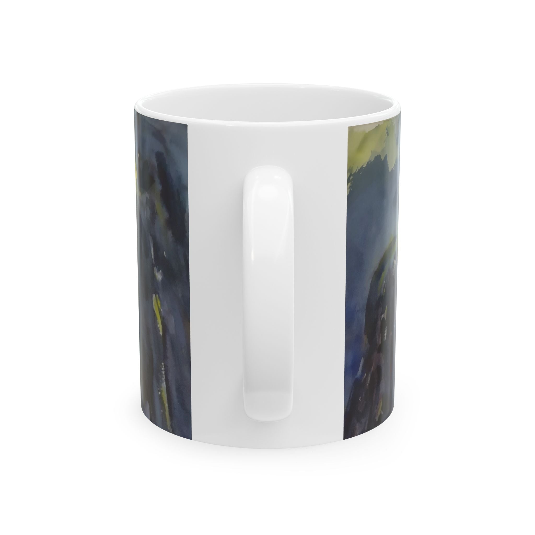 Artistic Raven Ceramic Mug – Dark Blue Watercolor Crow Coffee Cup (11oz & 15oz)